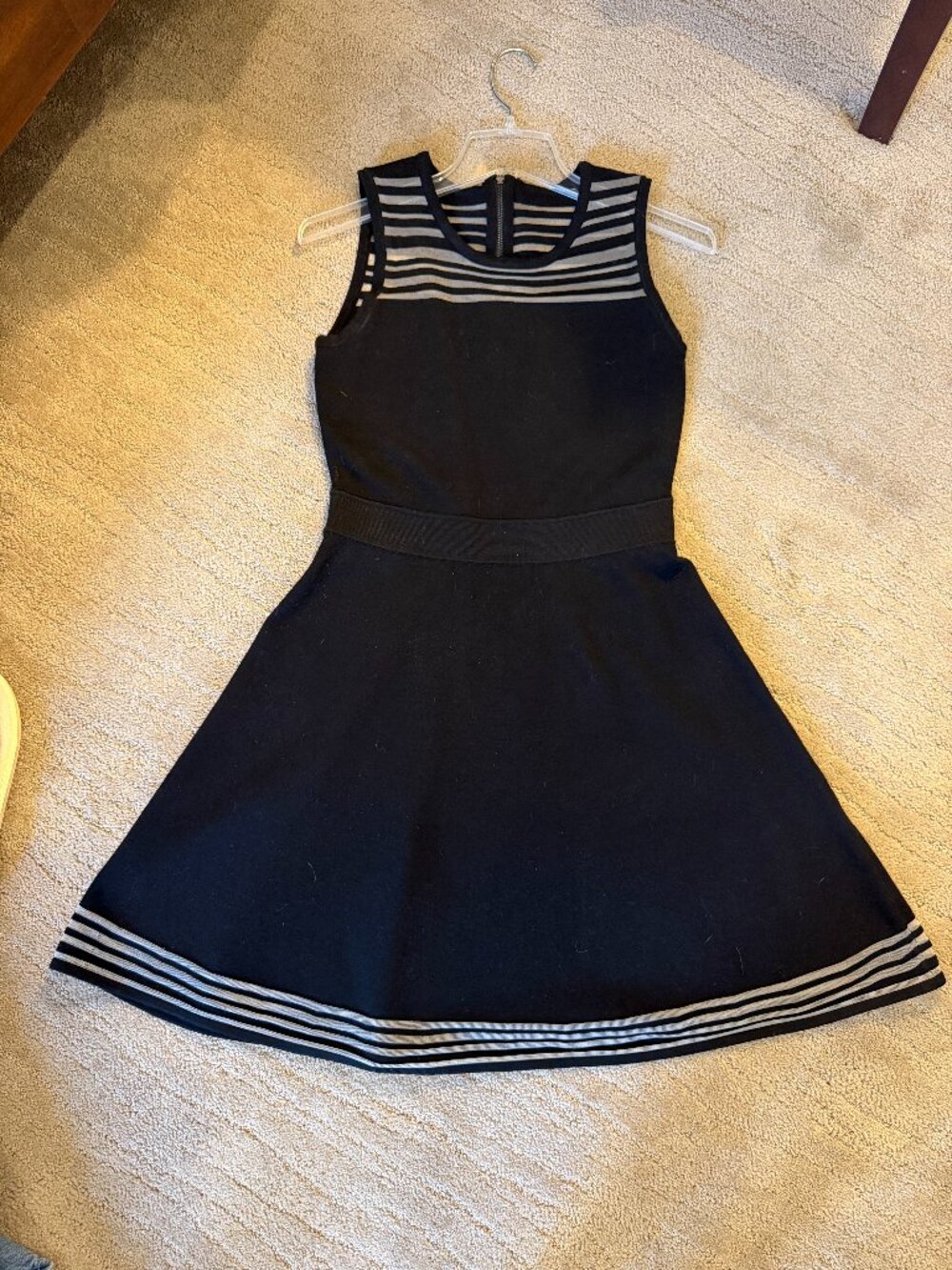 Milly Black Fit & Flare Mesh Stripe Dress | Size M